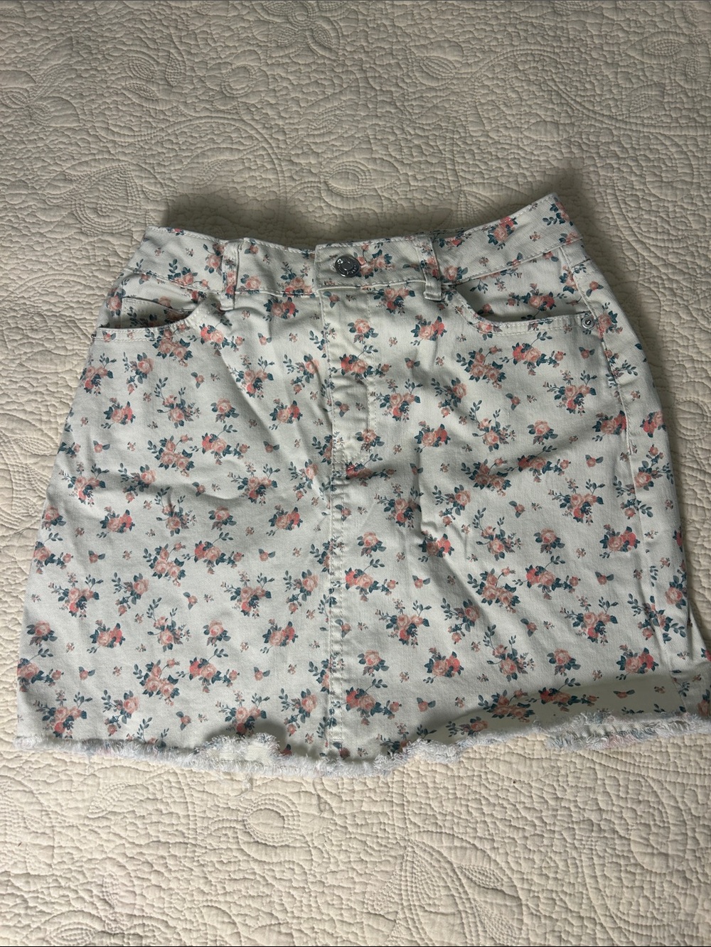 wild fable White Floral Denim Mini Skirt